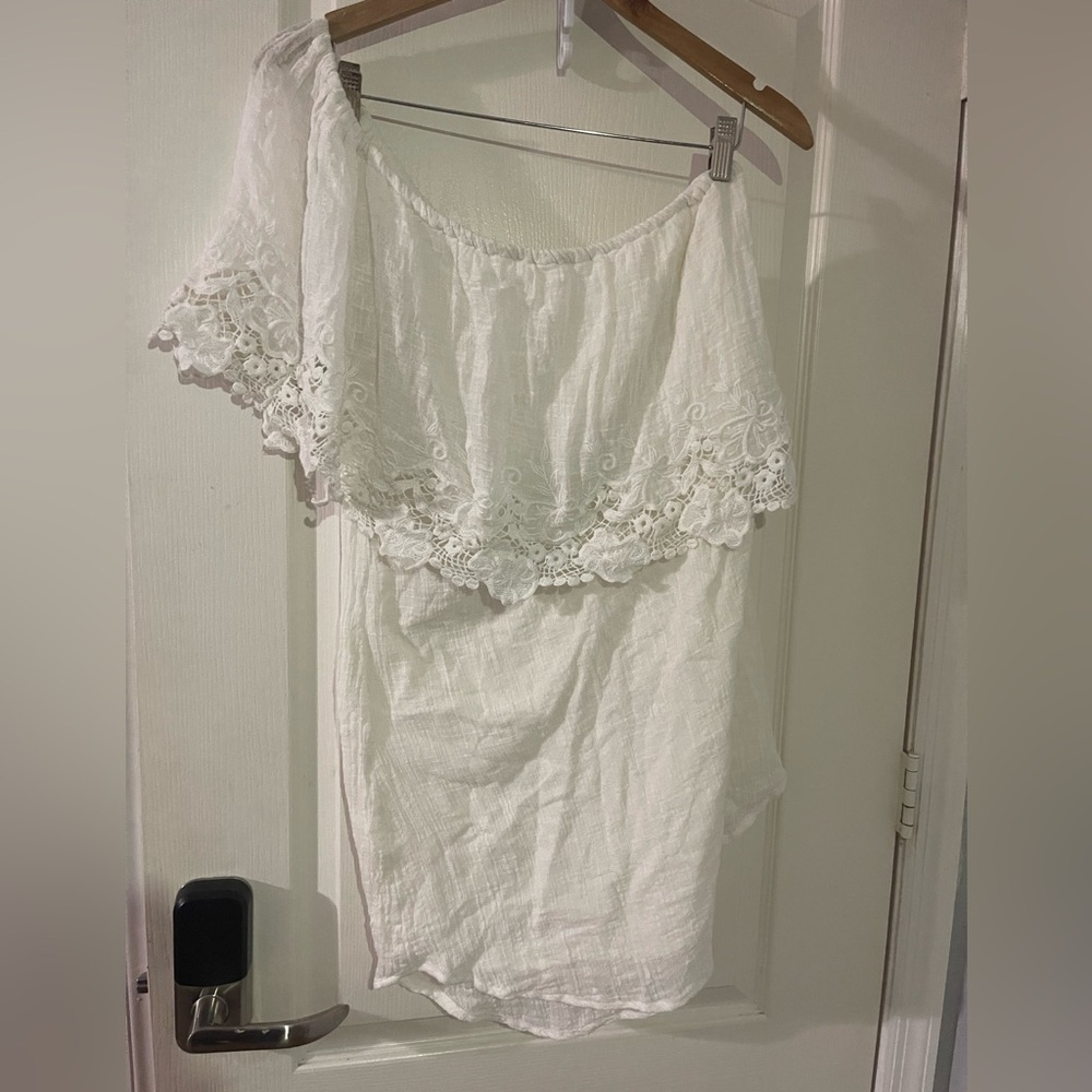 O'Neill White One Shoulder‎ Dress With Eyelet Lace
